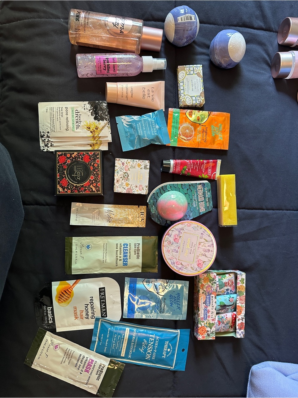 Assorted Bath & Body Beauty Sample Lot - Pink, Purple, Blue, Green